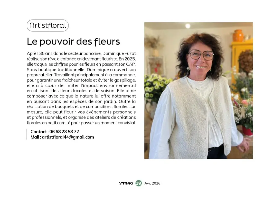 Article de presse V'Mag Vertou consacré à Artistfloral